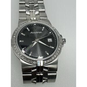 Bulova Accutron Greenwich Watch Diamond Bezel Black Dial Stainless Steel Men's